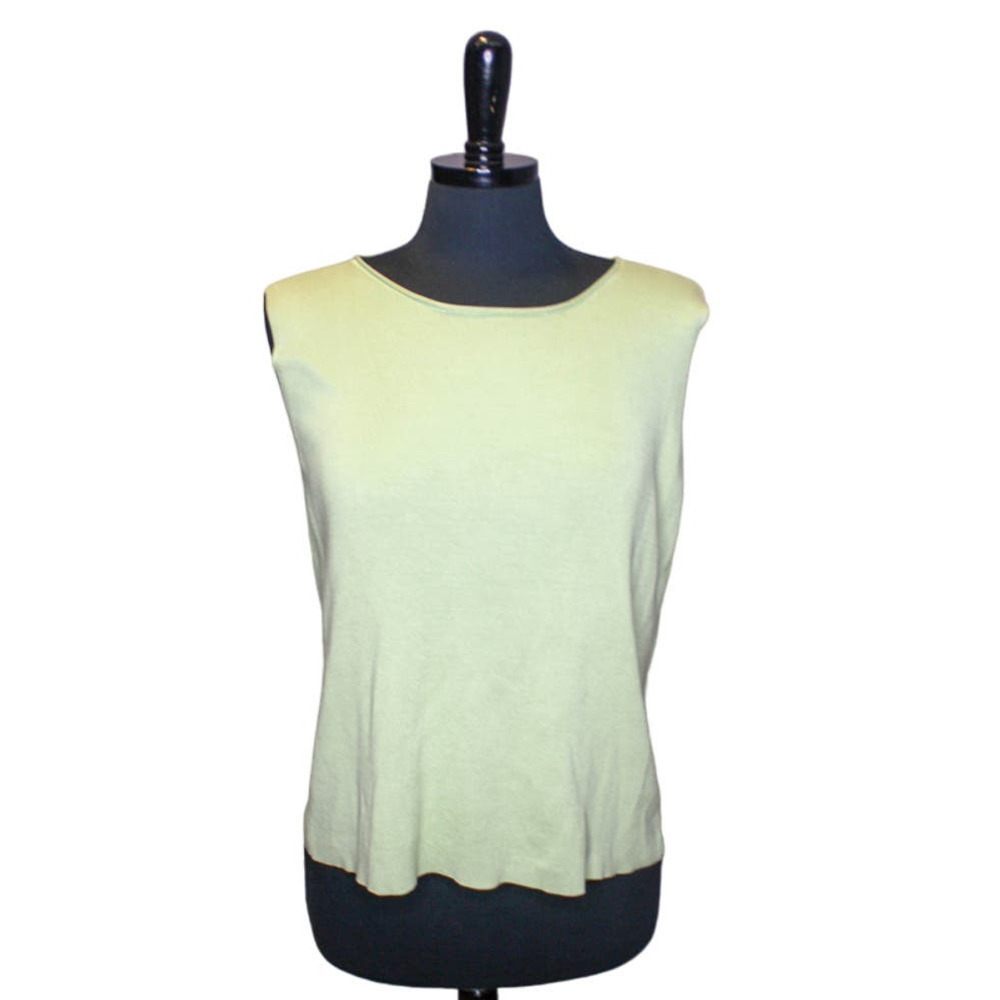 Eileen Fisher Sleeveless Knit Top Tank Green Silk Cotton Size L